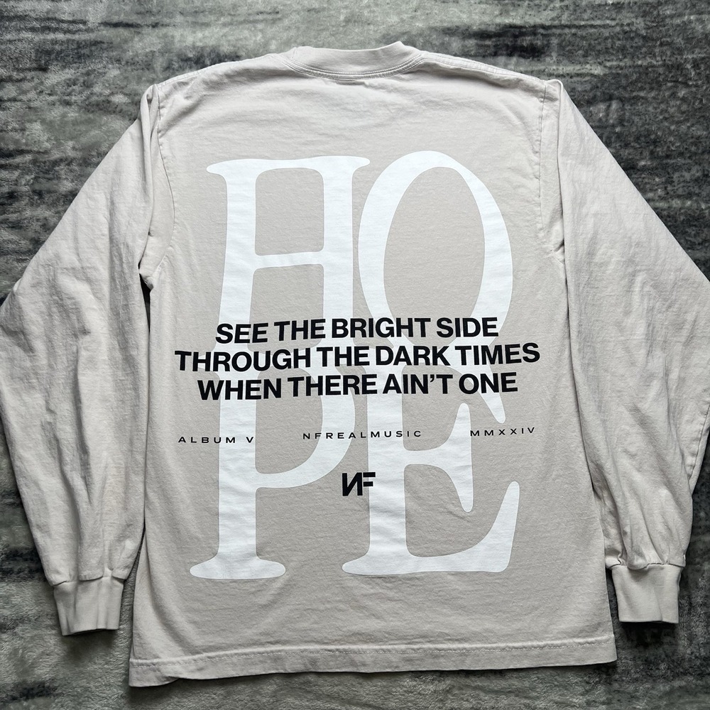NF Real Music Long Sleeve T Shirt Hope Tour Graphic Album V Mens Small Cream USA